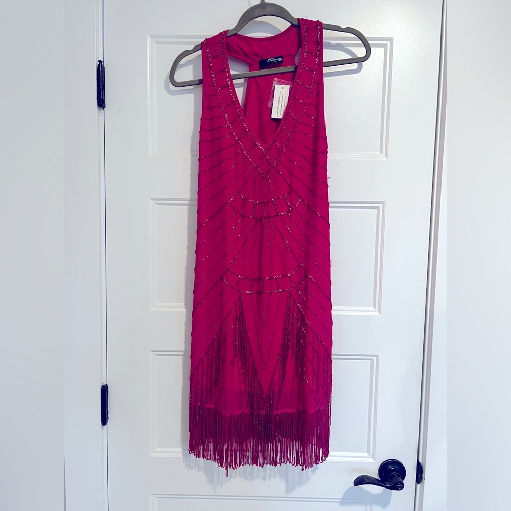 Bright pink flapper dress with sequins